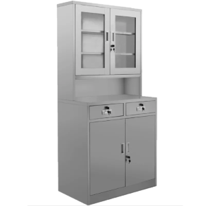 خزانة عمودي ستانلس ستيل-2 باب زجاج مفصلي